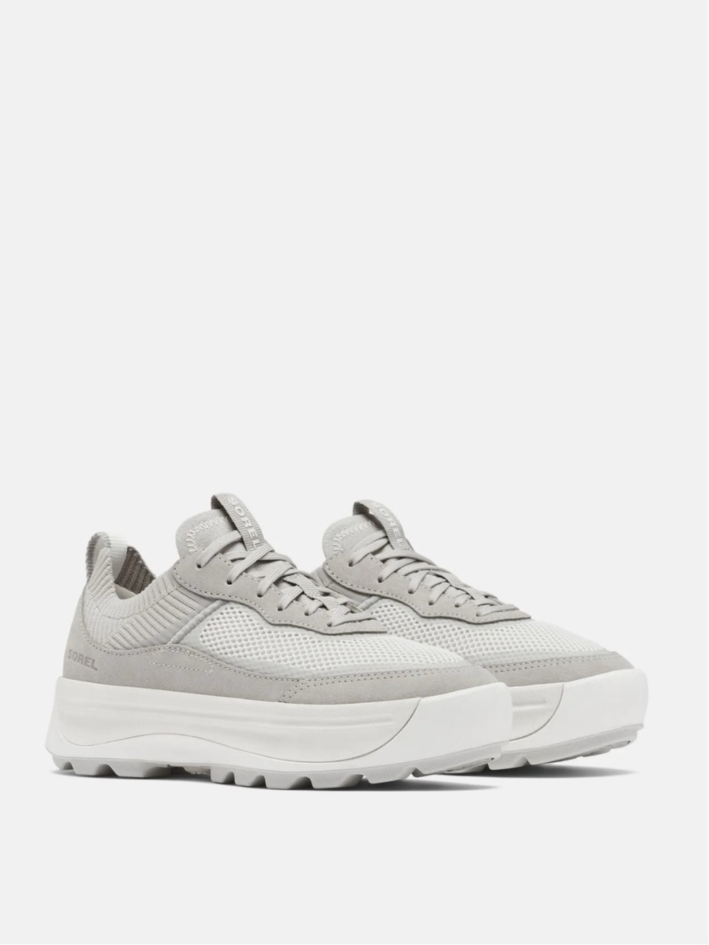 Sorel Platform Knit Sneakers in Light Gray and White